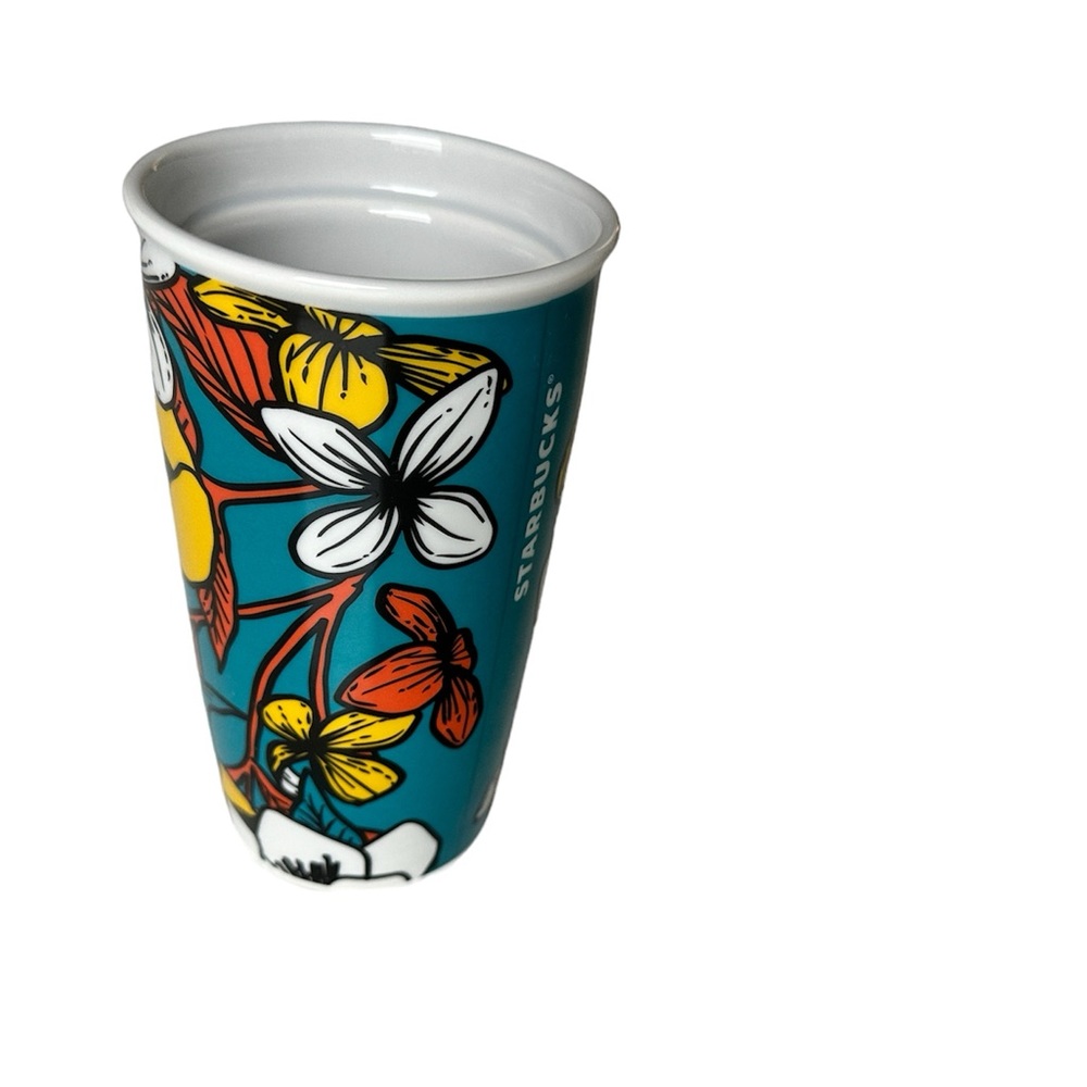 Starbucks Teal with Flowers Ceramic 12oz  Coffee Mug